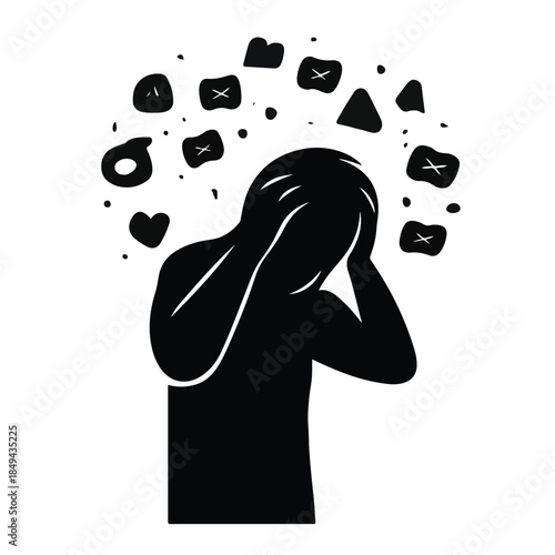 Social Media Reaction Overwhelm Anxiety Silhouette