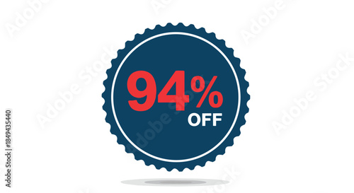 Ninety-four percent off promotion emblem, a vibrant circular graphic for digital marketing and retail, highlighting significant savings and