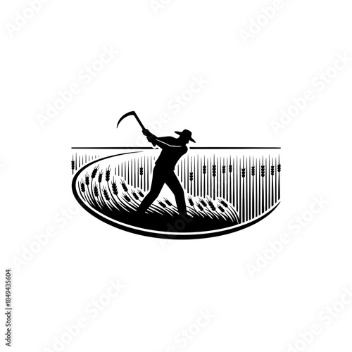 Wheat field harvest scene farmer motion vector illustration