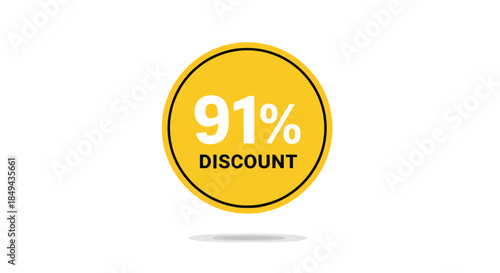 A bold yellow circular badge displaying a significant 91% discount, perfect for sales and promotions.