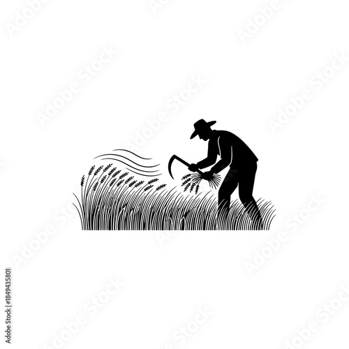 Harvesting grain in the wind farmer vector illustration