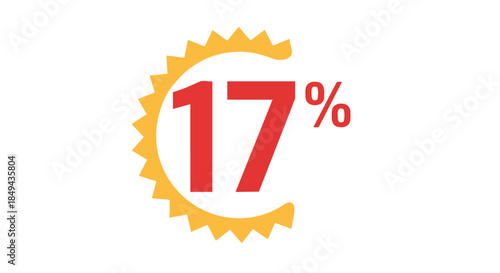 Seventeen percent numerical value displayed prominently within a segmented yellow cog design on a clean white background, signifying progress or a