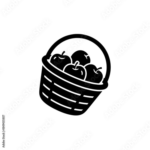 Harvesting basket with fresh apples vector illustration