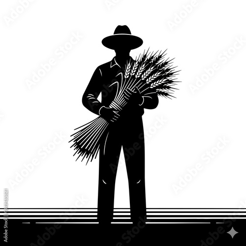 Harvest wheat in field farmer vector illustration