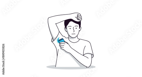 Man applying underarm deodorant in a simple line art illustration depicting daily hygiene routine self-care freshness for a confident day ahead with