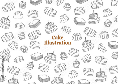 Cake illustration pattern with white background, food packaging, menu illustration	