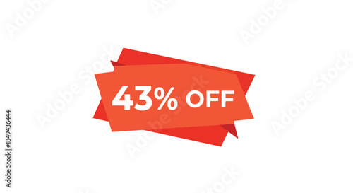 A dynamic orange-red abstract geometric discount tag displaying '43% OFF' in white, signifying a substantial price reduction and attracting