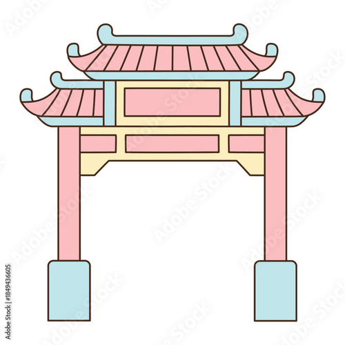 Traditional Chinese Gate Archway Illustration in Pastel Colors for Lunar New Year