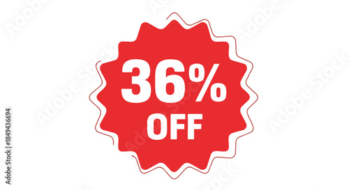 Captivating bold red thirty-six percent off marketing graphic signifying substantial retail savings on select items for immediate purchase