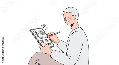 Focused individual sketching innovative digital concepts on a modern tablet, illustrating creative ideation and user experience design