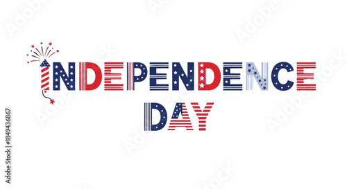 Patriotic display of national pride, celebrating freedom with vibrant flag-inspired typography and festive fireworks graphic