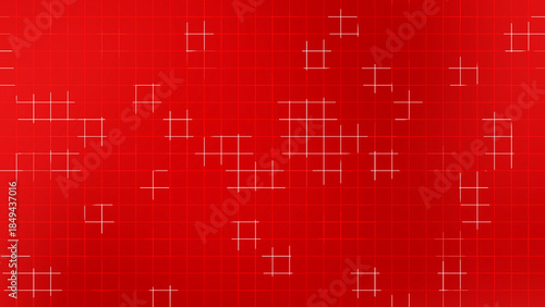 Neon Red Grid Line Abstract Background with Glowing Cross Elements