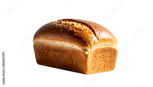 Freshly baked loaf of golden-brown bread, isolated on black, highlighting texture