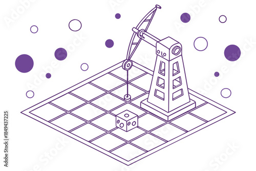 Strategic Construction: An illustration of a crane building on a grid, representing strategic construction.