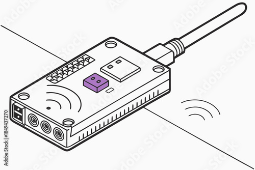 Tech Device's Radiance: A sleek tech device, designed with a focus on wireless connectivity and precision engineering, its antenna reaching towards invisible signals.