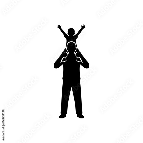 Parent carrying child on shoulders silhouette vector illustration