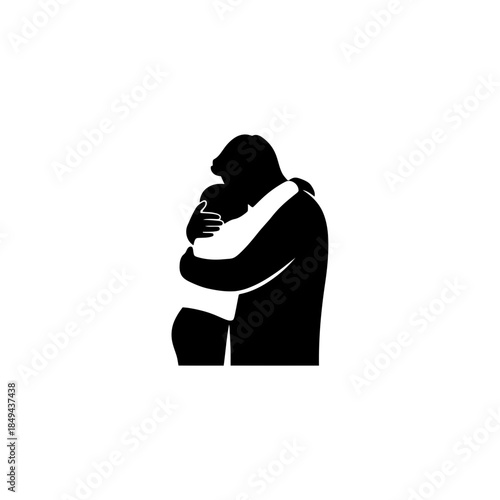 Parent and child hugging silhouette vector illustration