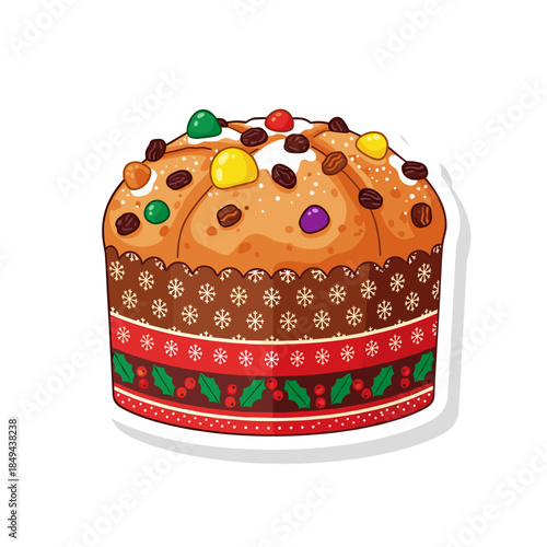 Delicious Panettone Christmas Cake with Colorful Candies and Chocolate Chips.