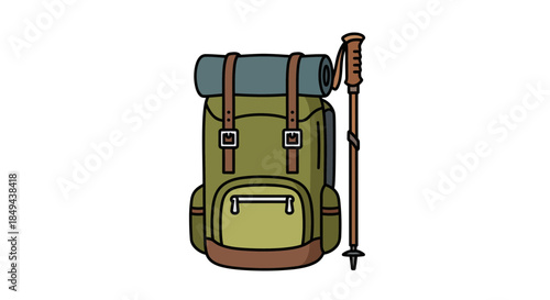 Hiking backpack with trekking pole for outdoor adventure travel