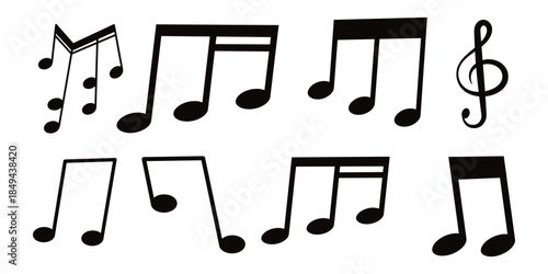 Music notes wave with curves, swirls vector illustration. waves of musical notes and songs 