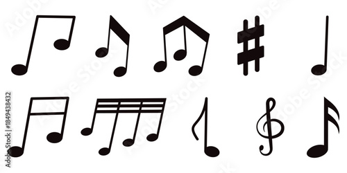 Music notes wave with curves, swirls vector illustration. waves of musical notes and songs 