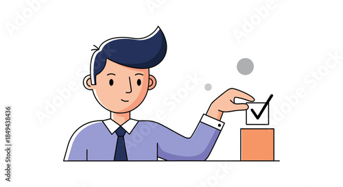 Confident businessman casting vote with checkmark