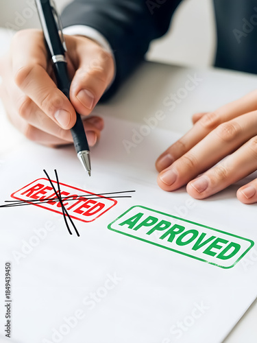 Businessman approves document with pen