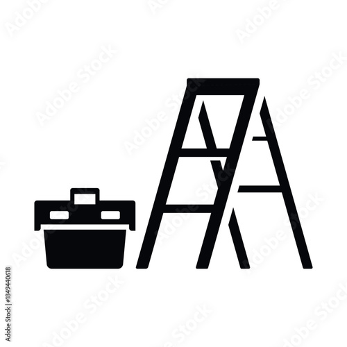 An icon of a stepladder and toolbox for home improvement and DIY projects on a construction site or in a workshop.