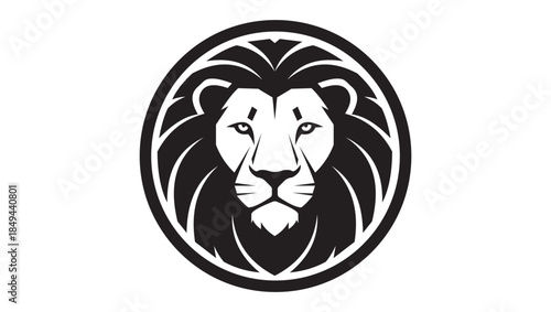 Majestic Lion Head Circular Badge Logo, Classic Black and White Lion Face Emblem, Professional Security and Strength Vector Icon