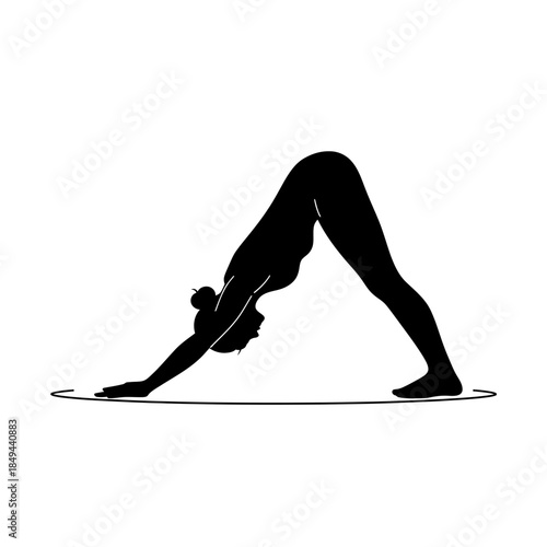 Warrior yoga lunge pose silhouette with motion arc vector illustration