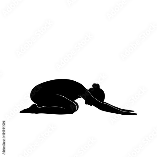 Kneeling wheel yoga backbend pose silhouette vector illustration