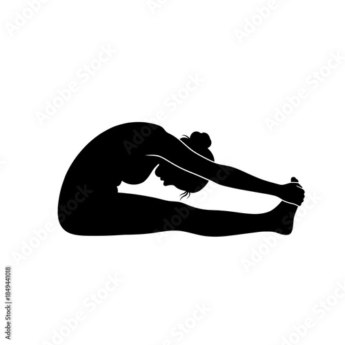 Front split yoga pose silhouette side view vector illustration