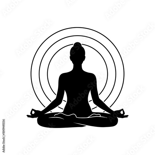 Female yoga tree pose silhouette circle halo vector illustration