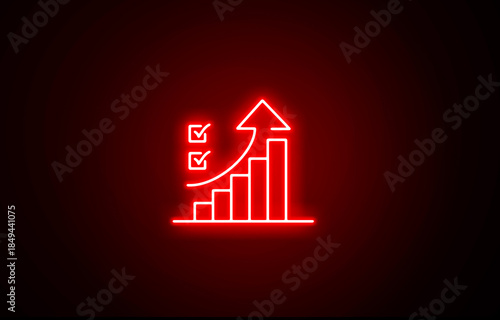 Neon glowing growth sign icon symbol. Neon Business graph chart icon on black background. growth concept neon line moving. Growth finance graph chart. Pink color 3d business, finance icon.