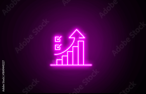 Neon glowing growth sign icon symbol. Neon Business graph chart icon on black background. growth concept neon line moving. Growth finance graph chart. Pink color 3d business, finance icon.