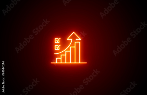 Neon glowing growth sign icon symbol. Neon Business graph chart icon on black background. growth concept neon line moving. Growth finance graph chart. Pink color 3d business, finance icon.