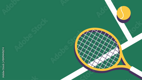 green tennis court banner. tennis court illustrations with copy space