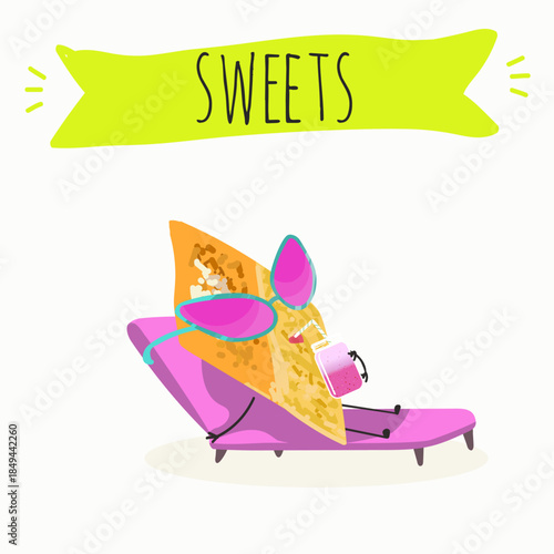 Funny Characters Ekmek kadaif. Turkish,  Eastern sweets. Hand drawn vector illustration.