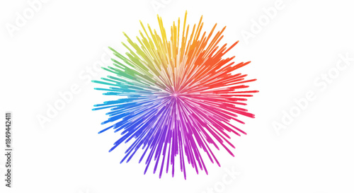 Vibrant and dynamic color burst illustration radiating a full spectrum of rainbow hues, creating an energetic and lively graphic element for creative design projects