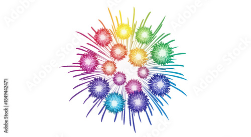 Vibrant abstract explosion of radiant colorful light particles creating a dynamic circular burst, symbolizing energy, celebration, innovation, and a powerful creative spark