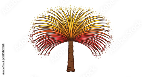 Stylized palm tree with glowing crown of yellow and red radiating outwards, symbolizing vibrant energy and growth