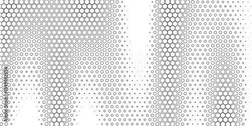 Dynamic Moving X Cross Hexagons on Hexagonal Grid. Abstract Geometric Monochrome Pattern. Abstract Tech Background. Vector Illustration. Halftone Multi Scale Pattern.