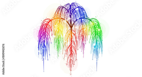 Abstract Rainbow Willow Tree Illustration with Flowing Branches and Soft Light Effects