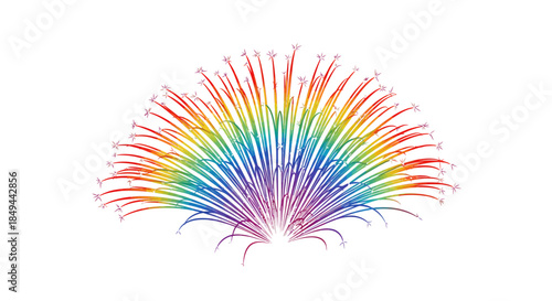 Vibrant Burst of Rainbow Colored Sparks Exploding in a Semicircle Shape, Symbolizing Celebration and Joy