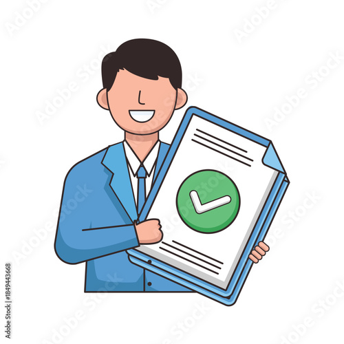 Job application approved concept with businessman and checkmark symbol