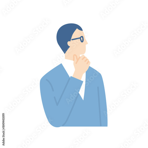 考えるメガネをかけた男性