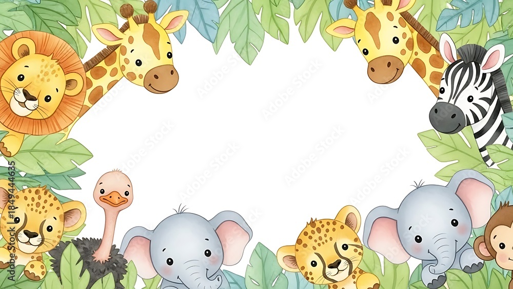 Naklejka premium Safari Animal Frame Illustration with Jungle Animals Border