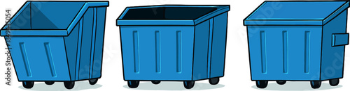 Three Blue Dumpsters in a Row for Waste Management