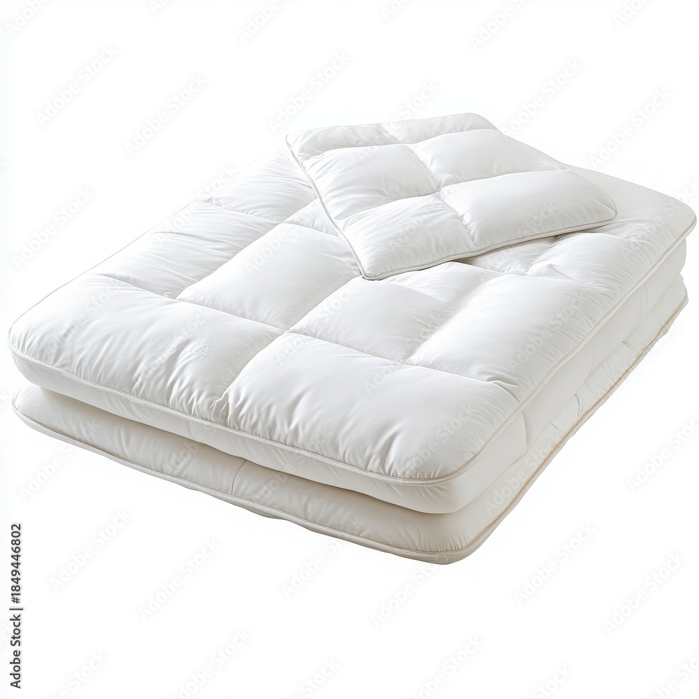 Obraz premium Experience luxurious comfort with this plush white mattress topper and pillow, perfect for a restful night's sleep and promoting wellness in your home