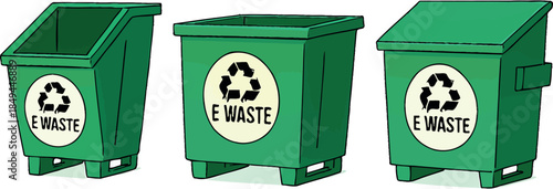 Three Green Recycling Bins for E Waste Management